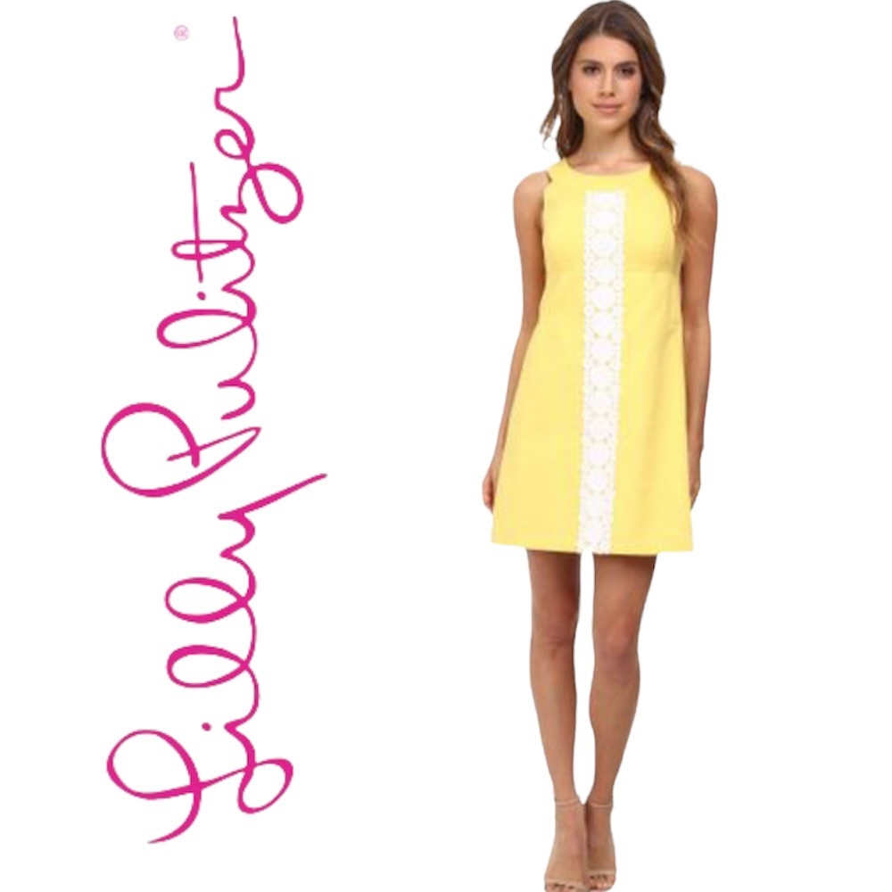NWT Lilly Pulitzer Jacqueline Lace Trim Textured Cotton Shift Dress